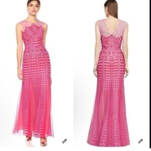 Pick lace Gown with Square Neck